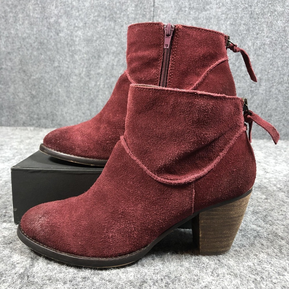 Steve Madden Milaan Ankle Booties Womens 7.5 M Burgundy Suede Block Heel‎ Boots - Picture 3 of 16